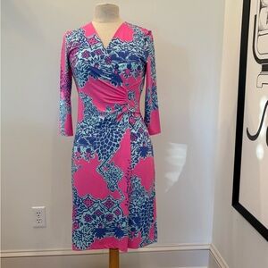 Lilly Pulitzer Yvette Faux Wrap Dress In Pink Blue Womens Size M / NWT